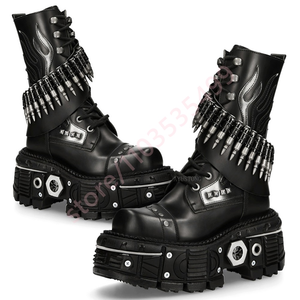 Street Fashion Punk - Thick Sole Rivet Bullet Motorcycle Boots