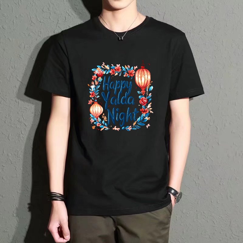 Fashion Street Night - Men's Black Round Neck Short-Sleeved T-Shirt