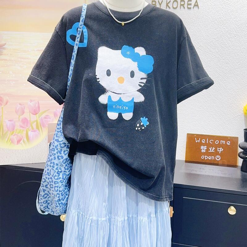 Street Fashion Us - Hello Kitty High-Quality New Short-Sleeved Cotton