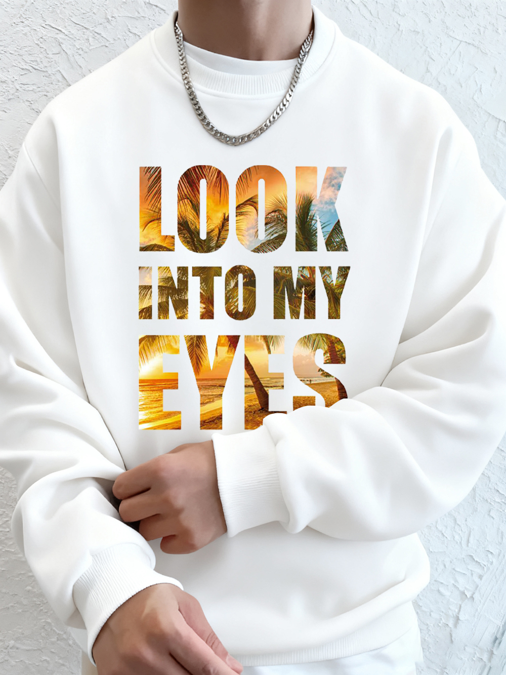 Oversized Crewneck Fleece - Look Into My Eyes Printing Mens