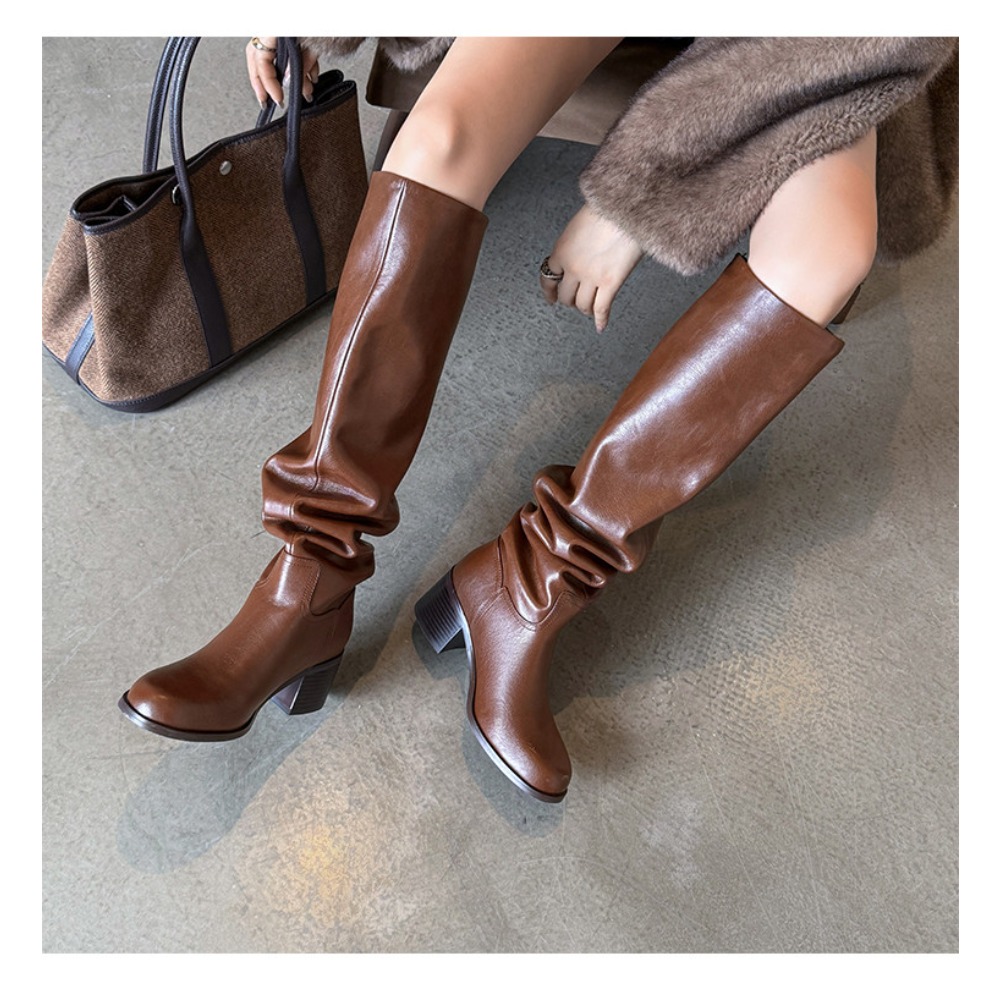 Street Fashion Punk - Knee High Heels Women Boots Leather