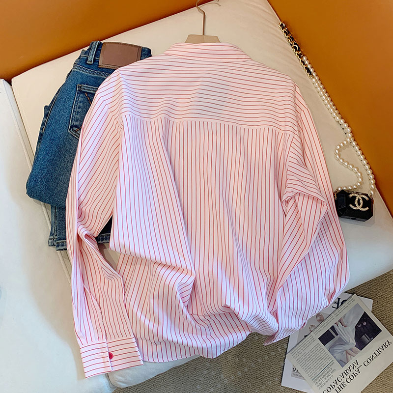French Sweet Pink Striped Shir – Street Fashion Korea recenzja i cena