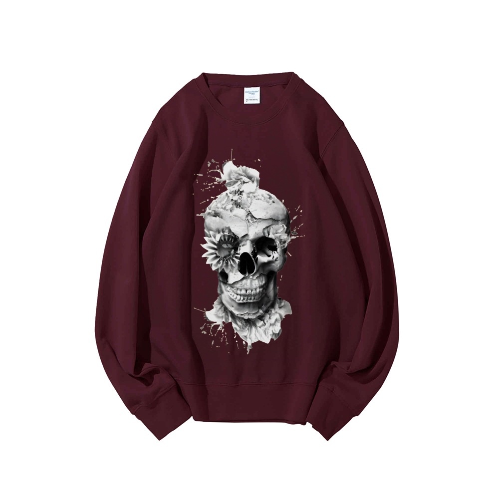 Skull Print Oversized Sweatshi – Oversized Crewneck Fleece recenzja i cena