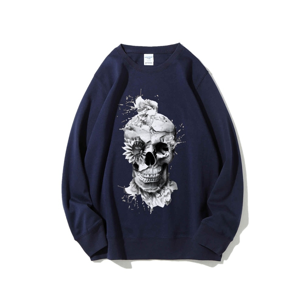 Skull Print Oversized Sweatshi – Oversized Crewneck Fleece recenzja i cena