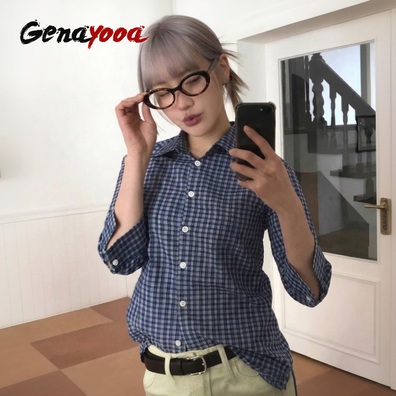 Genayooa Y2k Plaid Shirt Women – Street Fashion Korea recenzja i cena