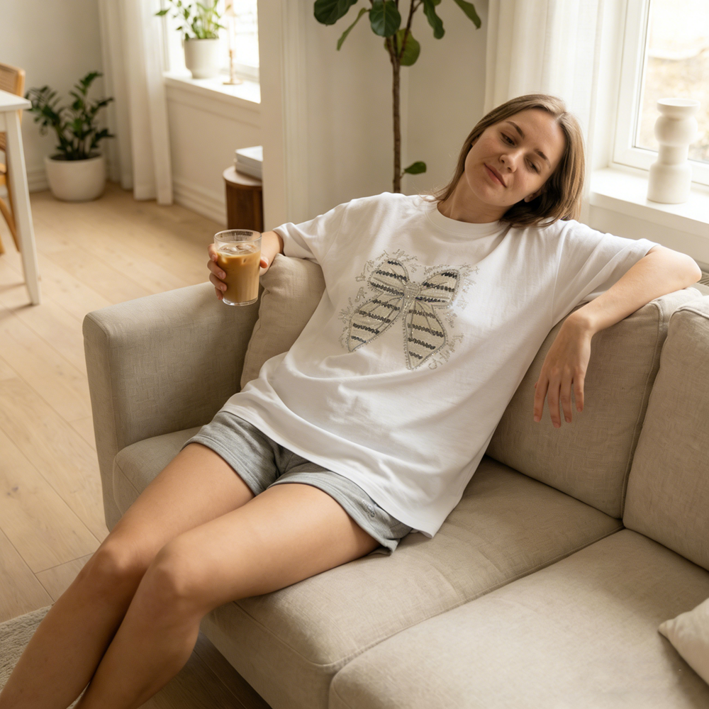 Women's Butterfly Embroidery R – Longline Tee Oversized recenzja i cena