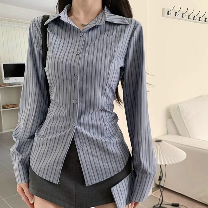 Y2k Striped Shirt Women Long S – Street Fashion Korea recenzja i cena