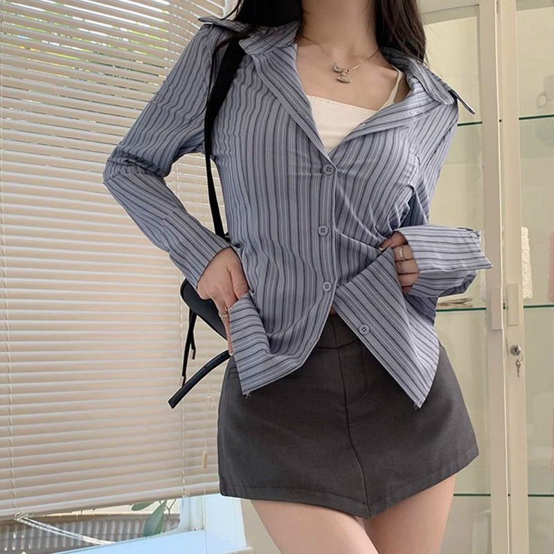 Y2k Striped Shirt Women Long S – Street Fashion Korea recenzja i cena
