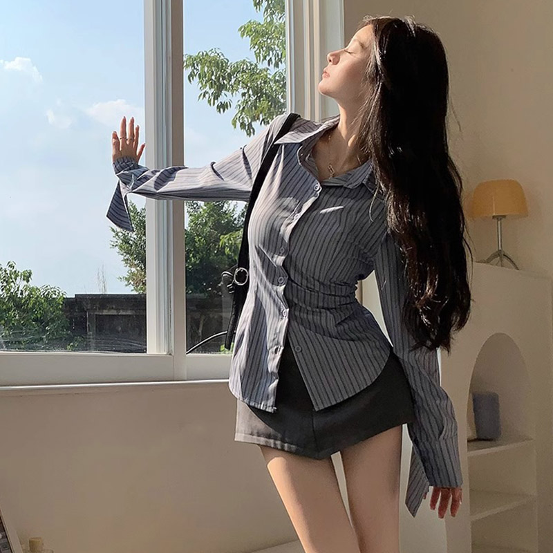 Y2k Striped Shirt Women Long S – Street Fashion Korea recenzja i cena