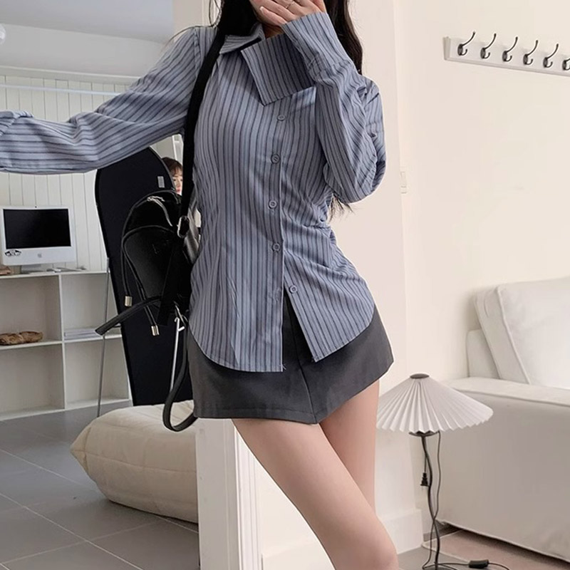 Y2k Striped Shirt Women Long S – Street Fashion Korea recenzja i cena
