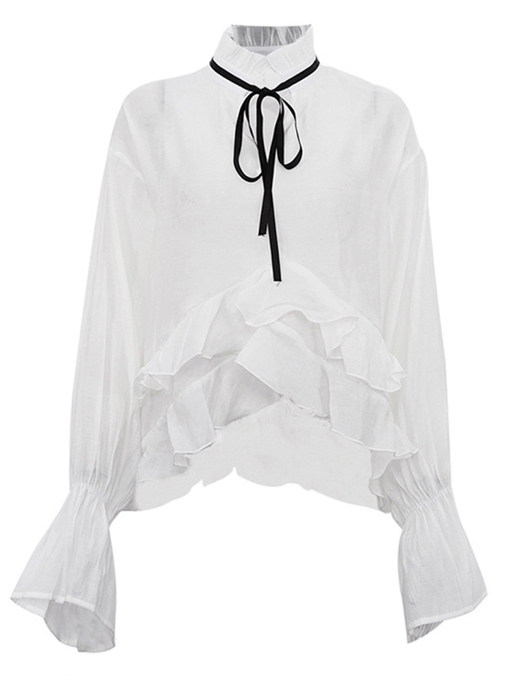 White Ruffle Hem Tie Neck Blou – Fashion Street Night recenzja i cena