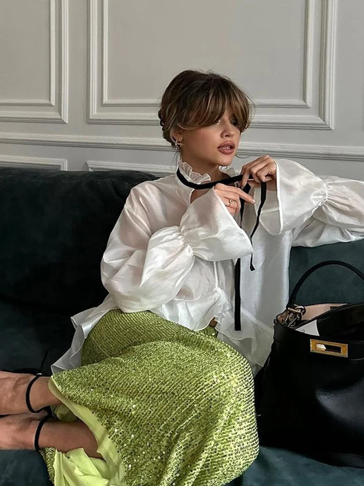 White Ruffle Hem Tie Neck Blou – Fashion Street Night recenzja i cena