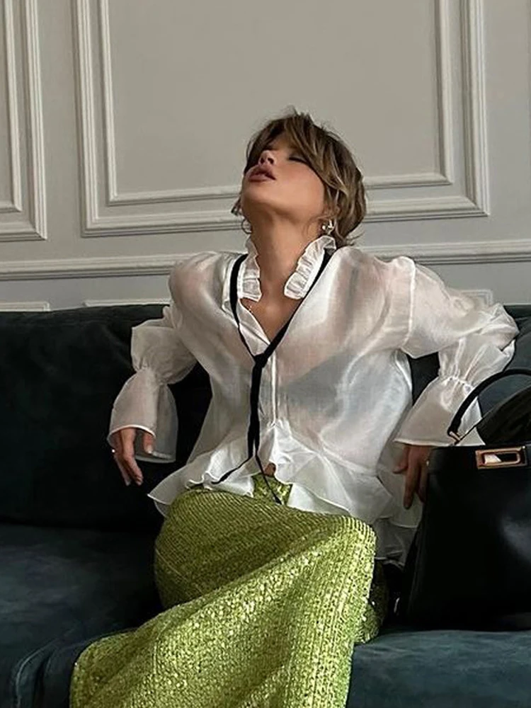 White Ruffle Hem Tie Neck Blou – Fashion Street Night recenzja i cena